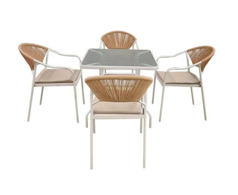 Happy Home Gartenstuhl 5 tlg. Dining Set helles Rattan mit Sitzkissen in Beige von Happy Home