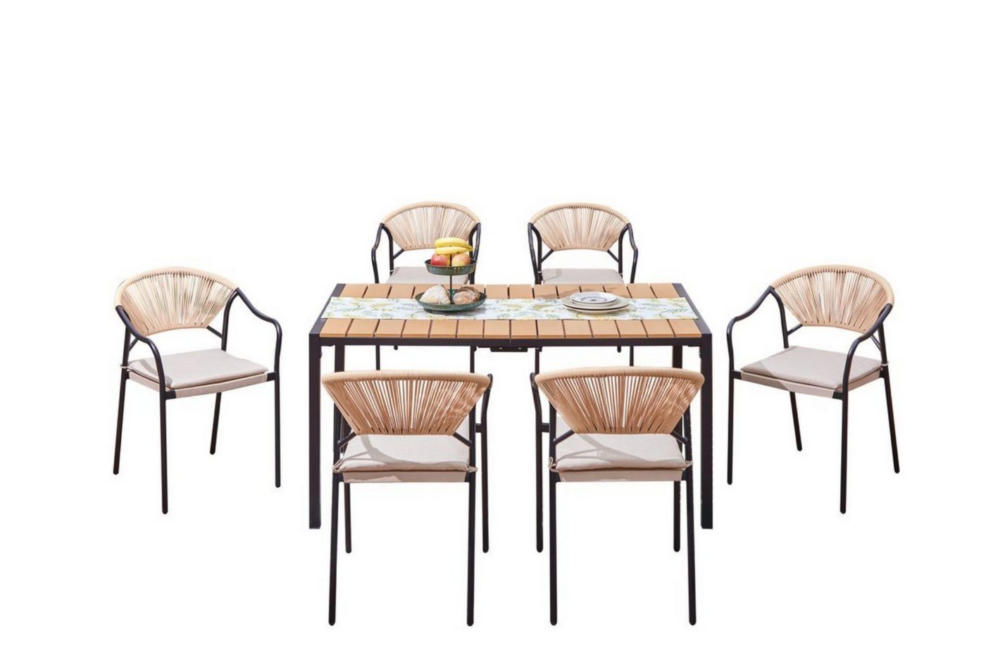 Happy Home Gartenstuhl 7-tlg. Dining Set helles Rattan mit Sitzkissen für Garten & Terrasse Happy Home Gartenstuhl 7-tlg. Dining Set helles Rattan mit Sitzkissen für Garten & Terrasse von Happy Home