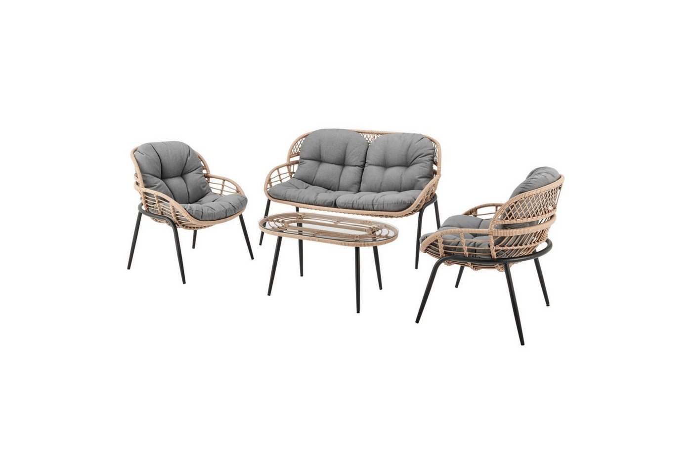 Happy Home Gartenstuhl 8-tlg. Lounge-Set aus hellem Rattan mit Sitzkissen - Grau Happy Home Gartenstuhl 8-tlg. Lounge-Set aus hellem Rattan mit Sitzkissen - Grau von Happy Home