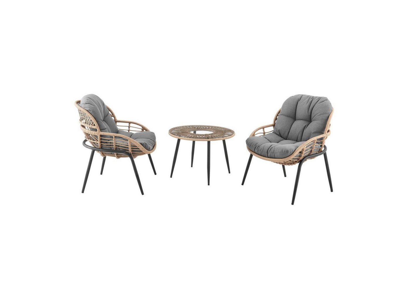Happy Home Gartenstuhl Dining-Set 3tlg. helles Rattan mit Sitzkissen in grau Happy Home Gartenstuhl Dining-Set 3tlg. helles Rattan mit Sitzkissen in grau von Happy Home