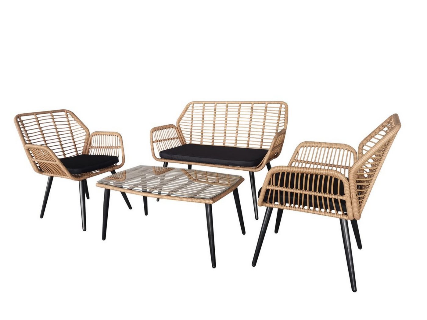 Happy Home Gartenstuhl Loungeset 7tlg. helles Rattan mit Sitzkissen in schwarz Happy Home Gartenstuhl Loungeset 7tlg. helles Rattan mit Sitzkissen in schwarz von Happy Home