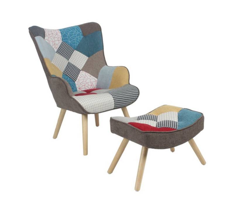 Happy Home Relaxsessel Relaxsessel mit Hocker, Patchwork Stoffbezug für Wohnzimmer & Leseecke von Happy Home