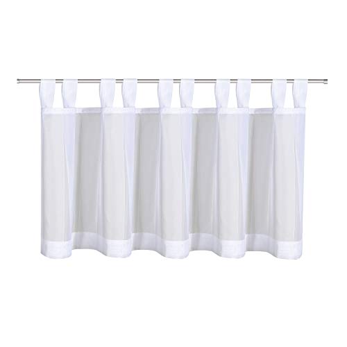 Happy Home Scheibengardine Aylin - Weiß – transparente Bistrogardine mit Schlaufen – Breite/Höhe 145x50 cm – Voile-Kurzstore für Küche & Bad – Modern & pflegeleicht von Happy Home