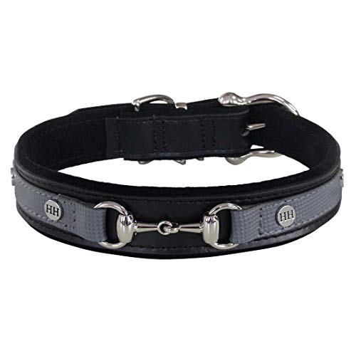 Halsband Sattelleder Luxus (XL) Silber / Schwarz von Happy-House