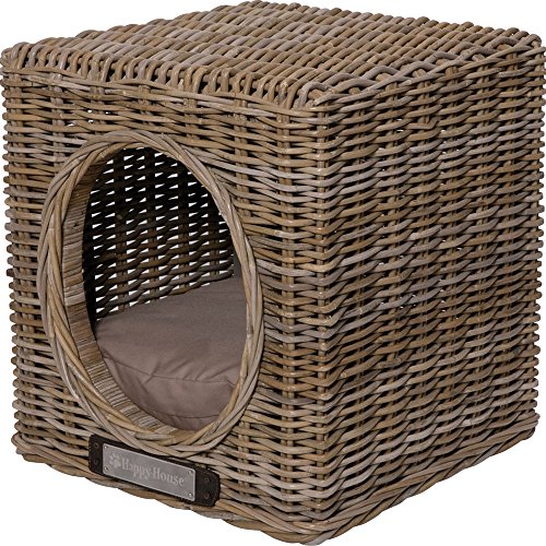 Happy-House Rattan Sitzhocker katzenhöhle Hundebett und Katzenbett, Haustiere schlafplatz 41 x 41 x 46 cm von Happy-House