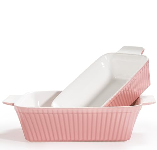 Happy Lemuro Auflaufform 2er Set - Für Aufläufe, Tiramisu, Lasagne - Extra Hoch - Lasagneform | Eckige Ofenform - Keramik (Groß + Klein, Rosa) von Happy Lemuro