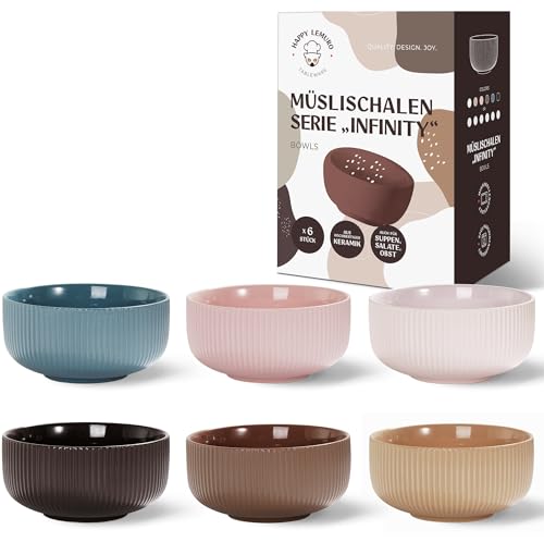 Happy Lemuro Müslischalen Set | 6 x 750 ml | Groß | Für Suppen, Müsli, Ramen - Suppenschüssel Groß - Keramik Schüssel Set - Bowl Schüssel Keramik - Suppenschalen - Schale Keramik - Müslischale Groß von Happy Lemuro