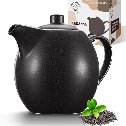 Happy Lemuro Teekanne mit Siebeinsatz Keramik - 1,2 l - Keramik Teekanne Schwarz (Anthrazit) - Tea Pot - Teapot - Teekanne Steingut - Tee Zubehör - Teezubereiter für Losen Tee von Happy Lemuro