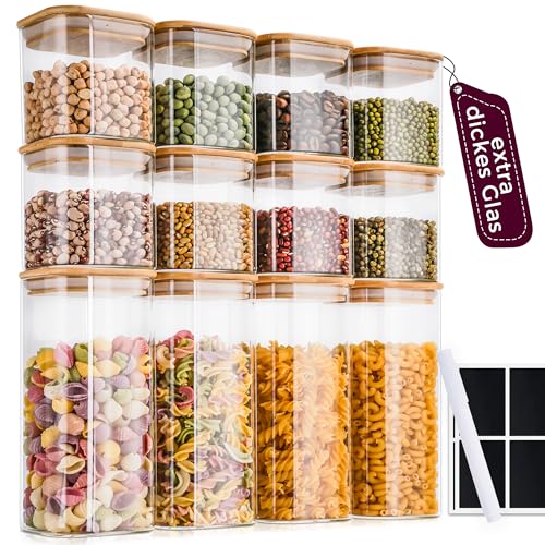 Happy Lemuro Premium Vorratsgläser eckig [400 & 920 ml] Extra Robust | Vorratsdosen Glas mit Deckel | Vorratsbehälter | Vorratsgläser mit Deckel luftdicht | Vorratsglas mit Holzdeckel | Glass Jars von Happy Lemuro