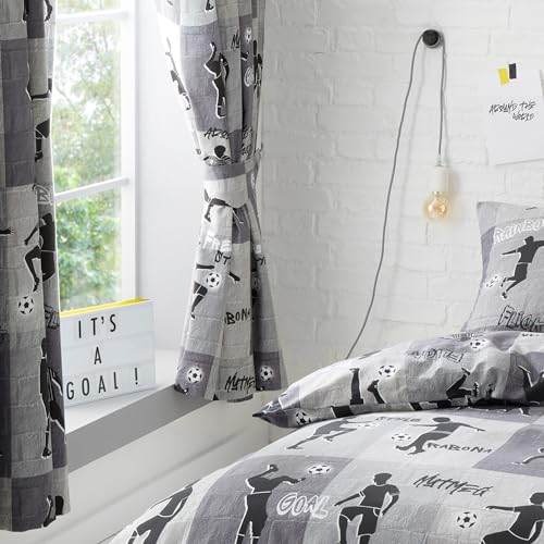 Happy Linen Company Jungen/Mädchen Vorhänge mit Kräuselband - Fußball-Motive - vollständig gefüttert - Dunkelgrau - 168 x 137 cm (66 x 54“) von Happy Linen Company