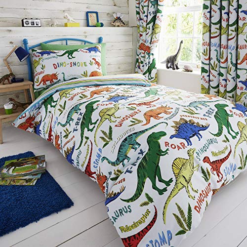 Happy Linen Company Kinder Bettwäsche-Set - Dinosaurier-Motive - wendbar - Grün - Einzelbett von Happy Linen Company