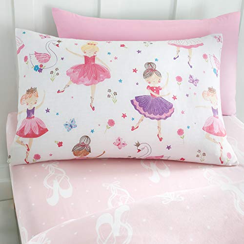 Happy Linen Company Kinder Kissenbezüge für Mädchen - Ballerina-Motiv - wendbar - Rosa - 1 Paar von Happy Linen Company