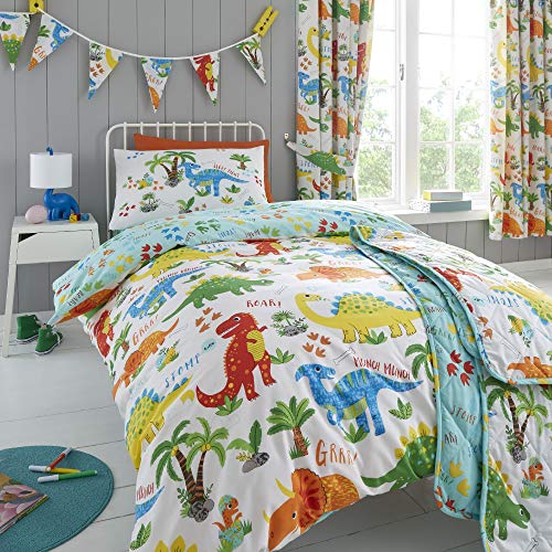 Happy Linen Company Mädchen/Jungen Bettwäsche-Set - mit niedlichen Dinosauriern - wendbar - Doppelbett von Happy Linen Company