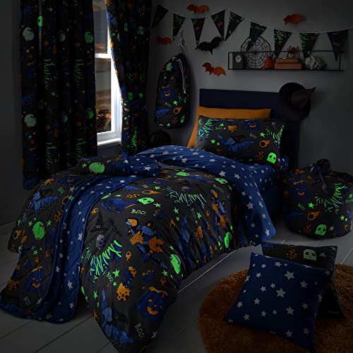 Happy Linen Company Mädchen Jungen Kinder Halloween Gruselige Dinosaurier Glow In The Dark Schwarz Doppel-Bettbezug Bettwäsche-Set von Happy Linen Company