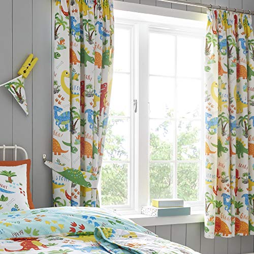 Happy Linen Company Thermo-Vorhang-Set für Mädchen, Jungen, Kinder, Dinosaurier, 167,6 x 137,2 cm, Weiß von Happy Linen Company