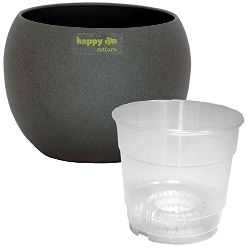 Happy Nature Set2 Orchideen Keramik Blumentopf Madeira dunkel grau Struktur Kugel Ø 16 H 13,5 cm von Happy Nature