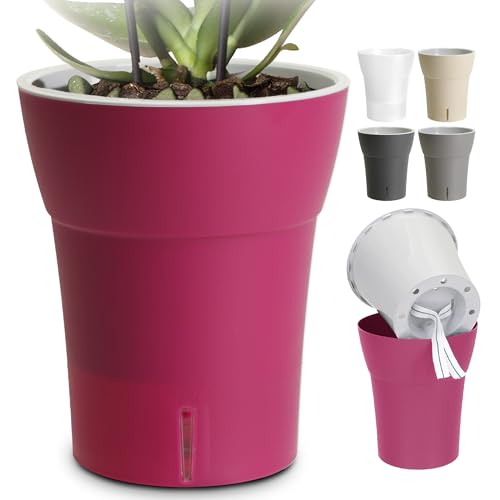 Happy Plants Orchideentopf D 12,5 cm Blumenkübel mit integriertem Wasserstandsanzeiger, selbstbewässernder Blumentopf mit Docht, Selbstbewässerungssystem für Orchideen - Fuchsia 1,25 Liter von Happy Plants