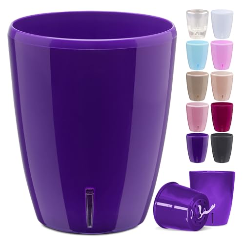Happy Plants Orchideentopf D 12,5 cm Blumenkübel mit integriertem Wasserstandsanzeiger, selbstbewässernder Blumentopf mit Docht, Selbstbewässerungssystem für Orchideen - Lila 1,3 Liter von Happy Plants