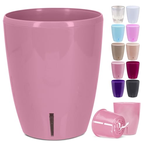 Happy Plants Orchideentopf D 12,5 cm Blumenkübel mit integriertem Wasserstandsanzeiger, selbstbewässernder Blumentopf mit Docht, Selbstbewässerungssystem für Orchideen - Pink Nectar 1,3 Liter von Happy Plants