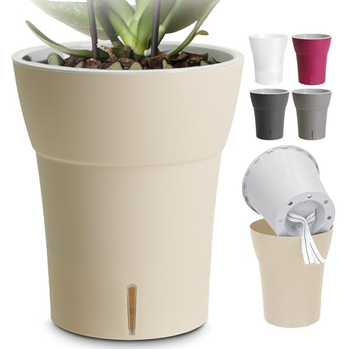 Happy Plants Orchideentopf D 14,7 cm Blumenkübel mit integriertem Wasserstandsanzeiger, selbstbewässernder Blumentopf mit Docht, Selbstbewässerungssystem für Orchideen - Canvas, 2 Liter von Happy Plants