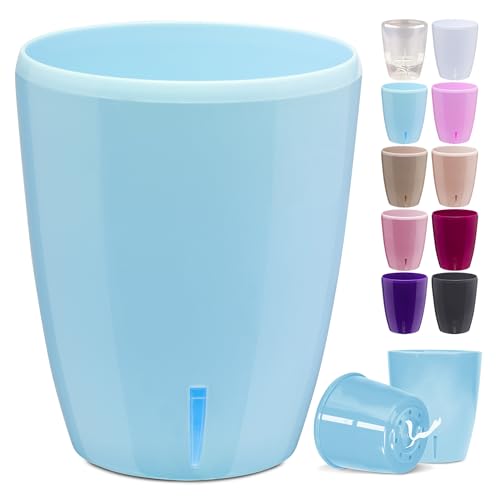 Happy Plants Orchideentopf D 15 cm Blumenkübel mit integriertem Wasserstandsanzeiger, selbstbewässernder Blumentopf mit Docht, Selbstbewässerungssystem für Orchideen - Blau, 2 Liter von Happy Plants