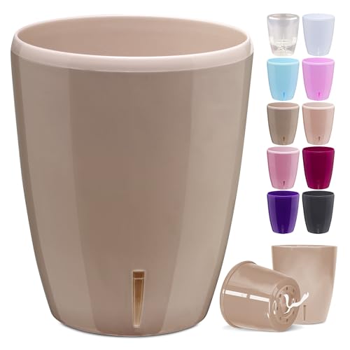Happy Plants Orchideentopf D 15 cm Blumenkübel mit integriertem Wasserstandsanzeiger, selbstbewässernder Blumentopf mit Docht, Selbstbewässerungssystem für Orchideen - Sand 2 Liter von Happy Plants
