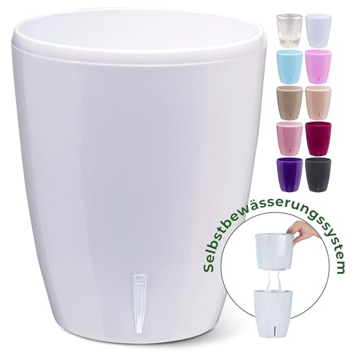 Happy Plants Orchideentopf D 15 cm Blumenkübel mit integriertem Wasserstandsanzeiger, selbstbewässernder Blumentopf mit Docht, Selbstbewässerungssystem für Orchideen - Weiß 2 Liter von Happy Plants