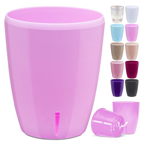 Happy Plants Orchideentopf D 16,7 cm Blumenkübel mit integriertem Wasserstandsanzeiger, selbstbewässernder Blumentopf mit Docht, Selbstbewässerungssystem für Orchideen - Lavendel 3,3 Liter von Happy Plants