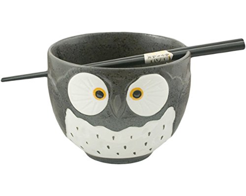 Happy Sales, Japanische Ramen Udon Nudel Suppe Müslischale mit Stäbchen (BlackOwl) von Happy Sales