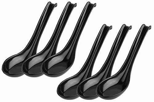 Happy Sales HSSP-MLDBK6 Melamin Soba Reislöffel Asiatisch Chinesisch Won Ton Suppenlöffel 6 Stück Schwarz Schöpflöffel Suppenlöffel von Happy Sales