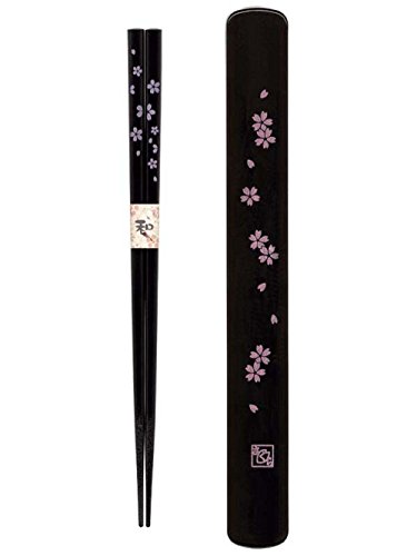 Happy Sales hsks7/B, japanisch Travel Essstäbchen mit Schutzhülle, Sakura schwarz von Happy Sales