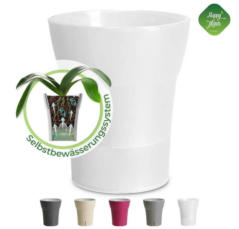 Happy plants Blumentopf Dali-Dea - Selbstbewässernder Orchideentopf, Mattoptik, rund, leichtgewichtig von Happy plants