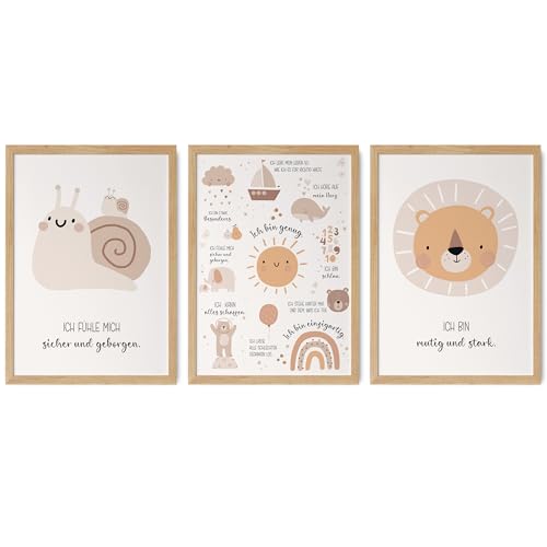 HappyArts® | Kinderzimmer Bild 3er Set A4 Affirmationen Poster Deko Mädchen Junge Babyzimmer | Affirmationsposter Affirmationen Selbstliebe Achtsamkeit OHNE RAHMEN von HappyArts