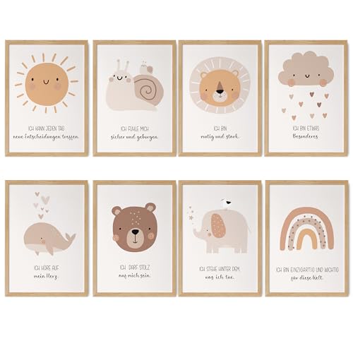 HappyArts® | Kinderzimmer Bild 8er Set A4 Affirmationen Poster Deko Mädchen Junge Babyzimmer | Affirmationsposter Affirmationen Selbstliebe Achtsamkeit OHNE RAHMEN von HappyArts