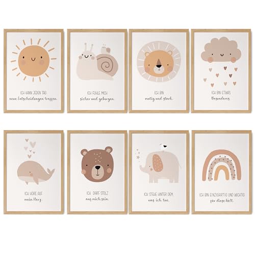 HappyArts® | Kinderzimmer Bild 8er Set A4 Affirmationen Poster Deko Mädchen Junge Babyzimmer | Affirmationsposter Affirmationen Selbstliebe Achtsamkeit OHNE RAHMEN von HappyArts