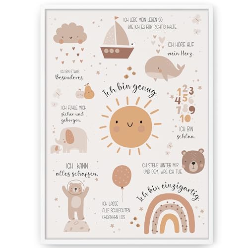 HappyArts® | Kinderzimmer Bild A3 Affirmationen Poster Deko Mädchen Junge Babyzimmer | Affirmationsposter Affirmationen Selbstliebe Achtsamkeit OHNE RAHMEN von HappyArts