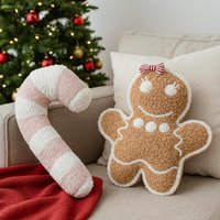 Lebkuchen & Zuckerstange Kissen-Set - Bouclé Sherpa Weihnachtsdeko, Rosa Weihnachtskissen, Gemütliche Couch/Kinderzimmer Geschenk von HappyBabyEU