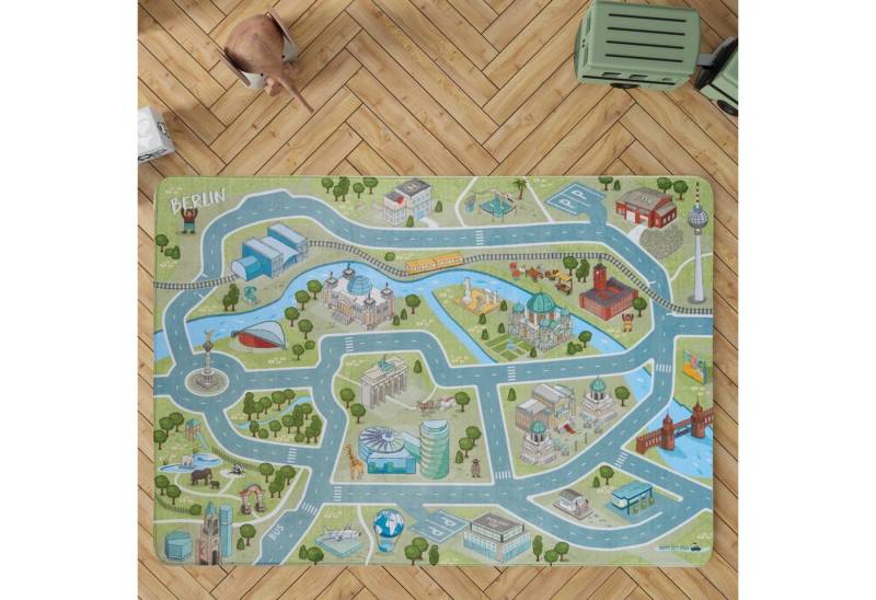HappyCITYKids Kinderteppich Stadt-Design BERLIN - Straßen-Spielteppich-Spielmatte- samtweich, Stadtdesign von HappyCITYKids