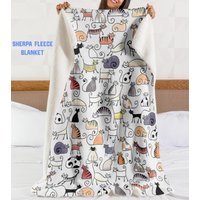 Cute Katzen Decke - Bunte Katzenrassen Decke Katzendecke Weiche Fleece Katzen Überwurf Sherpa von HappyCatsSt