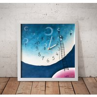 Mond Mädchen Wanduhr Celestial Kinderzimmer Dekor & Illustrierte Uhr Stille Mond Mädchen Wanduhr Celestial Kinderzimmer Dekor & Illustrierte Uhr Stille von HappyClocksArt