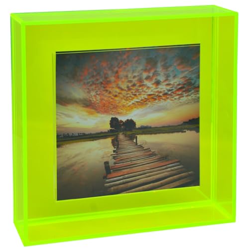 HappyDino Acryl-Bilderrahmen für Wand und Tischplatte, Neon-Bilderrahmen mit dekorativer heller Farbe, Neongrün, 10 x 10 cm von HappyDino