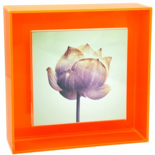 HappyDino Acryl-Bilderrahmen für Wand und Tischplatte, Neon-Bilderrahmen mit dekorativer heller Farbe, Neonorange, 10,2 x 10,2 cm von HappyDino