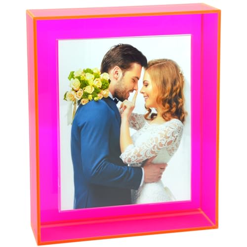 HappyDino Acryl-Bilderrahmen für Wand und Tischplatte, fluoreszierender Fotorahmen mit dekorativer heller Farbe, Neon-Pink, 10 x 15 cm von HappyDino
