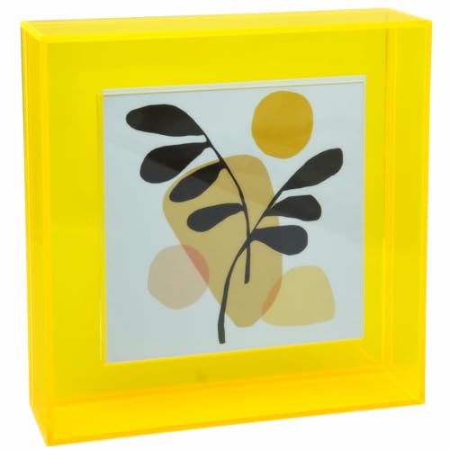 HappyDino Acryl-Bilderrahmen für Wand und Tischplatte, fluoreszierender Fotorahmen mit dekorativer heller Farbe, Neongelb, 20,3 x 20,3 cm von HappyDino