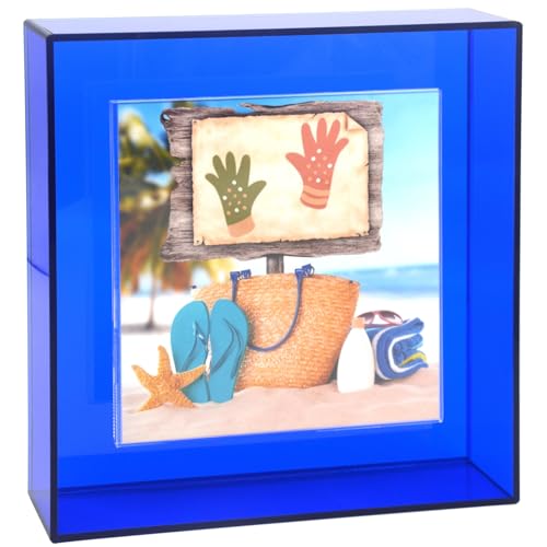 HappyDino Acryl-Bilderrahmen für Wand und Tischplatte, fluoreszierender Fotorahmen mit dekorativer heller Farbe, klein, Blau, 10 x 10 cm von HappyDino
