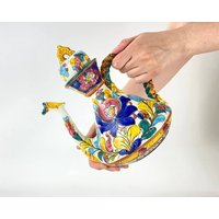 Dekorativer Keramik Wasserkocher | Assbrock Majolika Zierkrug Absolut Handgemacht Und Handbemalt Deutscher Einrichtungsgegenstand, 1960 von HappyDuckVintage