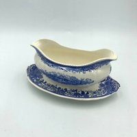 Villeroy Und Boch Burgenland Sauciere | Vintage Mit Aufgesetztem Unterteller Blau Weiße Porzellan von HappyDuckVintage