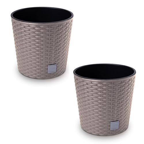 HappyFlower 2er Set Beige Blumentopf Höhe 19 cm, Durchmesser 20 cm mit Einsatz Rund Rattan Optik HappyFlower 2er Set Beige Blumentopf Höhe 19 cm, Durchmesser 20 cm mit Einsatz Rund Rattan Optik von HappyFlower