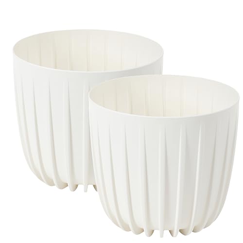 HappyFlower Blumentopf 2er-Set Pflanzentopf aus Kunststoff Pflanzkübel Modern Übertöpfe (Creme, ø 16 cm/Höhe 14,3 cm) von HappyFlower