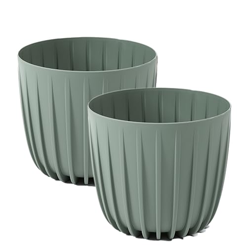 HappyFlower Blumentopf 2er-Set Pflanzentopf aus Kunststoff Pflanzkübel Modern Übertöpfe (Grüngrau, ø 24 cm/Höhe 20,9 cm) von HappyFlower